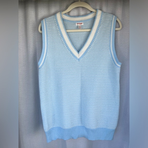Oversize blue and white knit vest - Picture 1 of 3